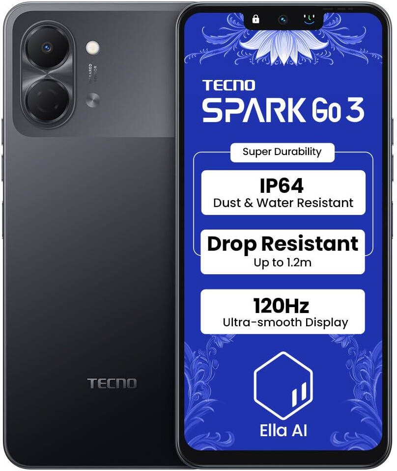 Tecno Spark GO 3 Smartphone, 6.75 Inch IPS LCD 120Hz Display, Unisoc T7250 Processor, 4GB RAM, 64GB Storage, 5000mAh Battery, 13MP AI Camera price in Qatar - PhoneCart