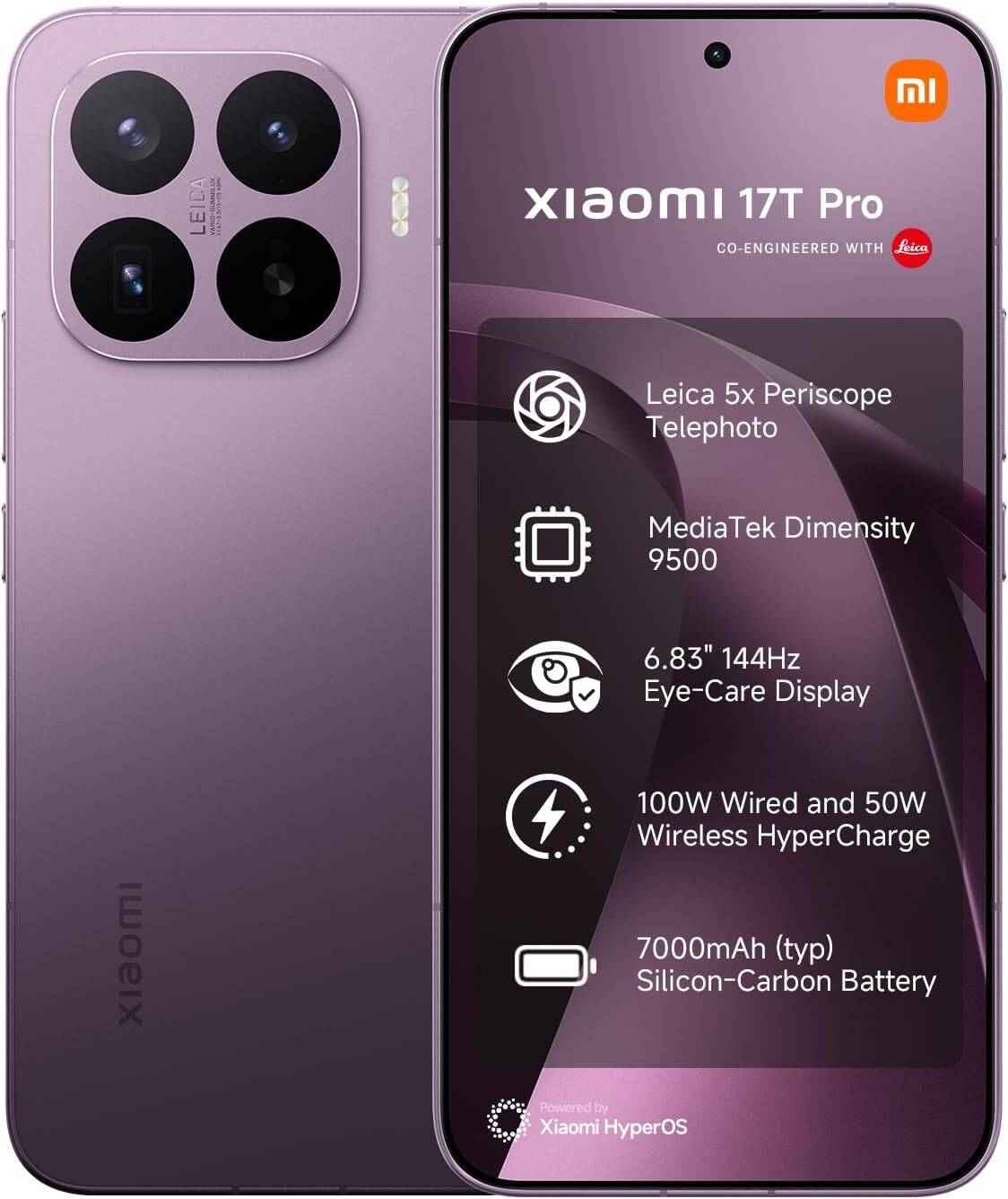 Xiaomi 17T Pro 5G Smartphone, 6.83" 144Hz AMOLED Display, MediaTek Dimensity 9500, 12GB RAM, 512GB Storage, 7000mAh, 100W HyperCharge, Deep price in Qatar - PhoneCart
